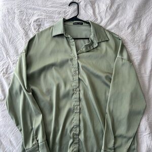 SHEIN Light Green Button-Down Shirt